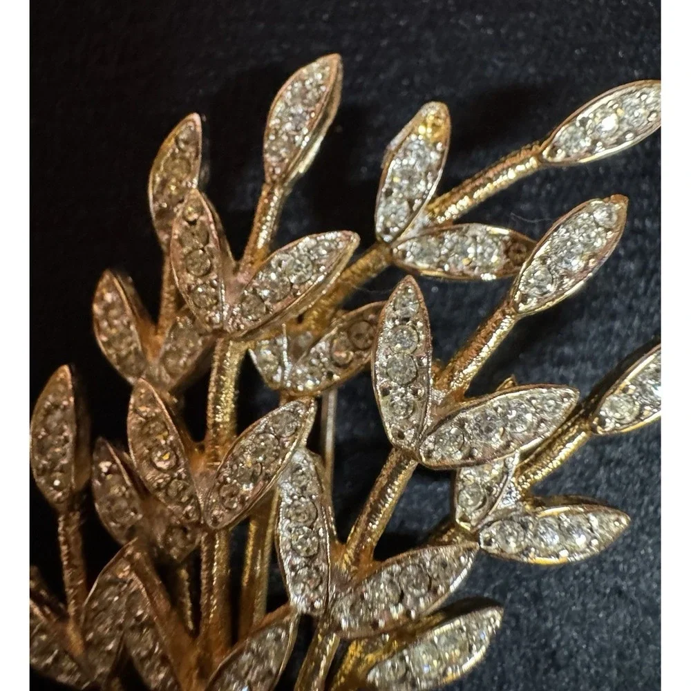 Vintage‎ Rhinestone Wheat Sheaf Brooch Gold Tone Floral Bouquet Pin